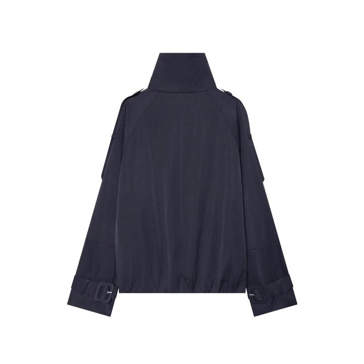 Dam Kort Double-Breasted Cape Trench med Hög Funnel Neck och Ärm Straps