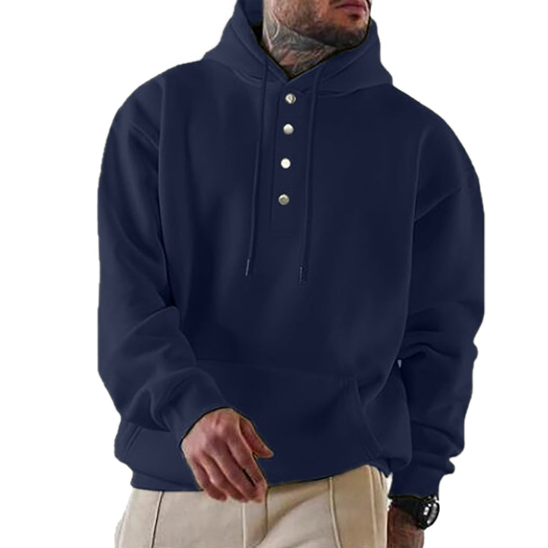 Herr Luvtröja med Henley Knapplist och Känguruficka EB