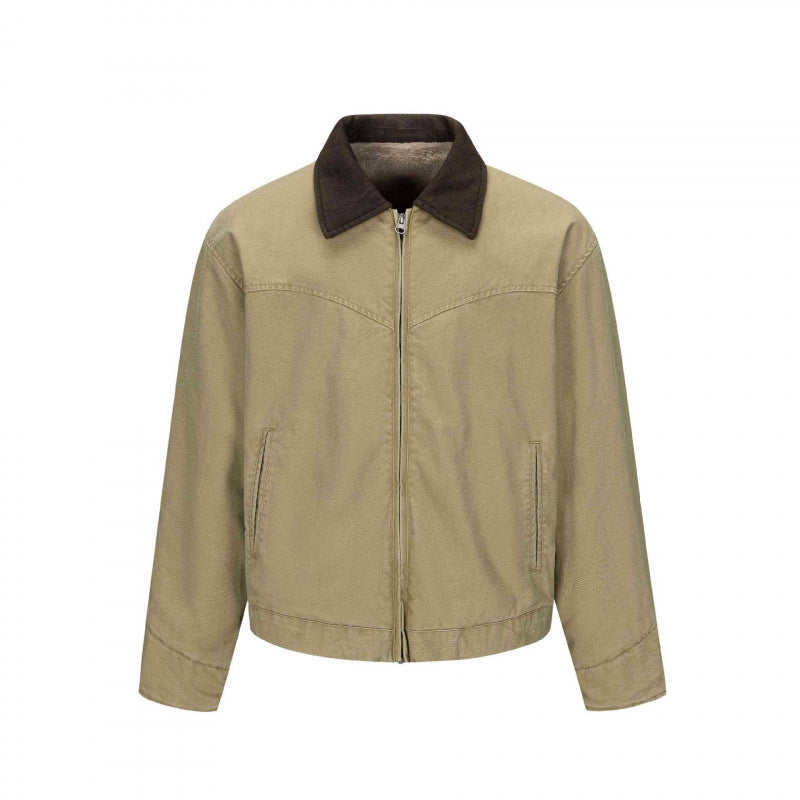 Herr Fleece-Lined Canvas Blouson Jacka med teddyfoder och skjortkrage