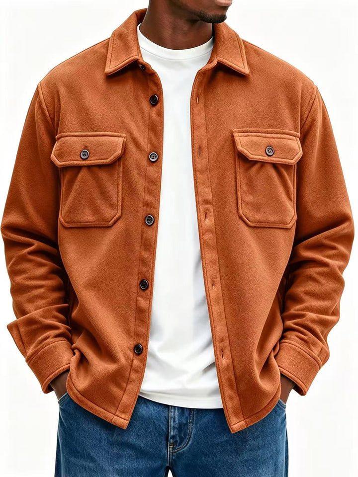 Herr fleece overshirt med bröstfickor och skjortkrage