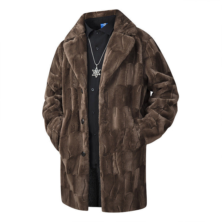 Herr Luxurious Lång Imitation Päls Kappa med Slagkrage och Mjuk Drape