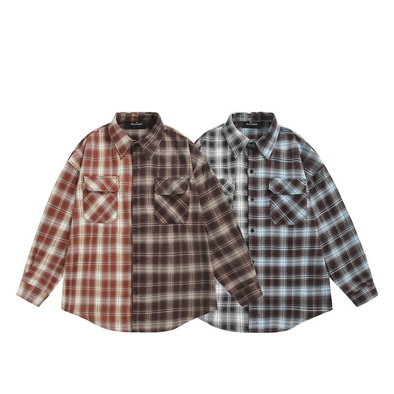 Unisex Split Check Overshirt i Skjorta Jacka Stil