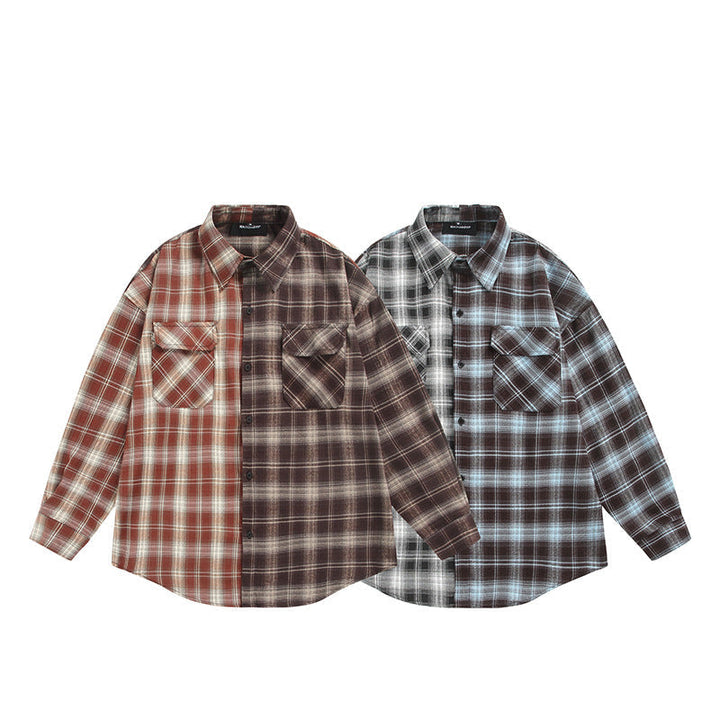 Unisex Split Check Overshirt i Skjorta Jacka Stil
