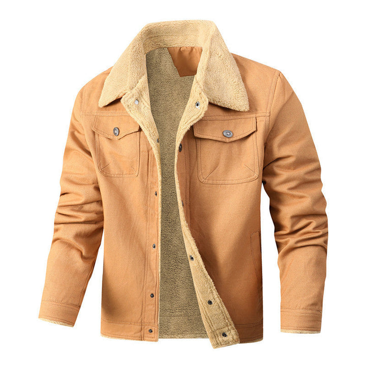 Herr casual Sherpa-lined Canvas Trucker Jacka med skjortkrage