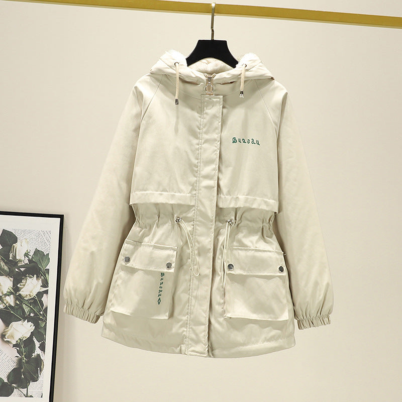 Dam vattenavvisande Hooded Parker med Teddy foder Tunnel Drawstring Waist och Multiple fickor