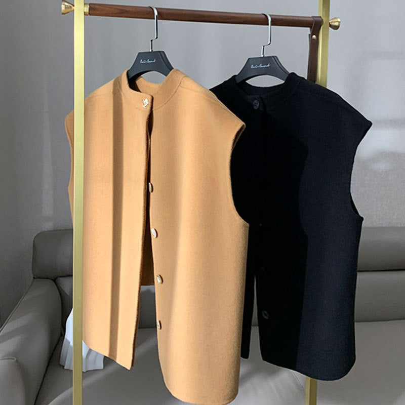 Dam oversize väst med Stand krage, Boxy silhuett och knappslå