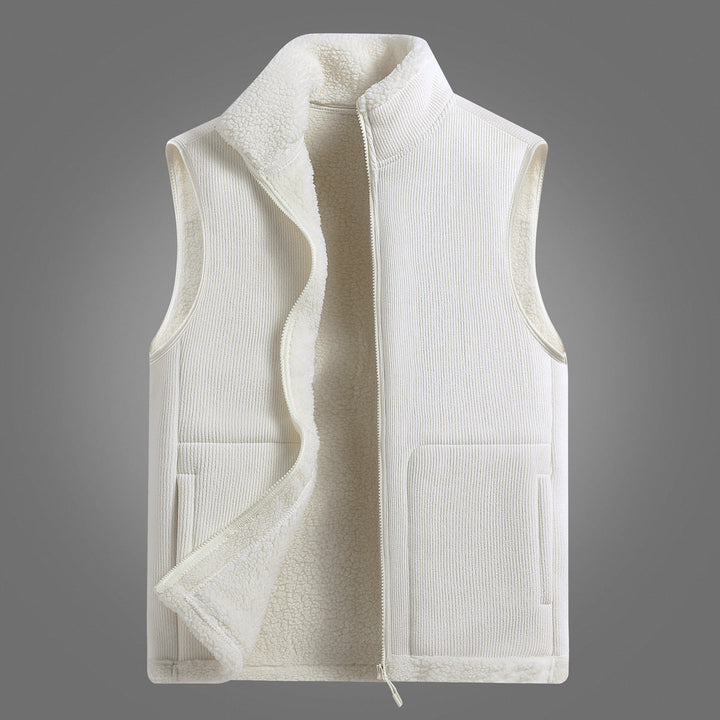 Dam lätt sherpa Layered väst med Ribbed Exterior material, hög ståkrage och framfickor