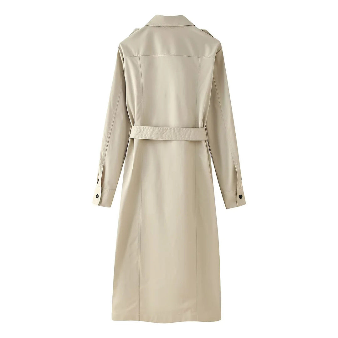 Dam longer figursydd trenchcoat med midjebälte, axel epaulettes, och continuous knäppning