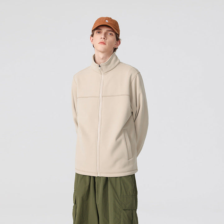 Herr Teknisk Fleece Jacka med Hög Ståkrage, Hel Dragkedja och Elastiska Muddar