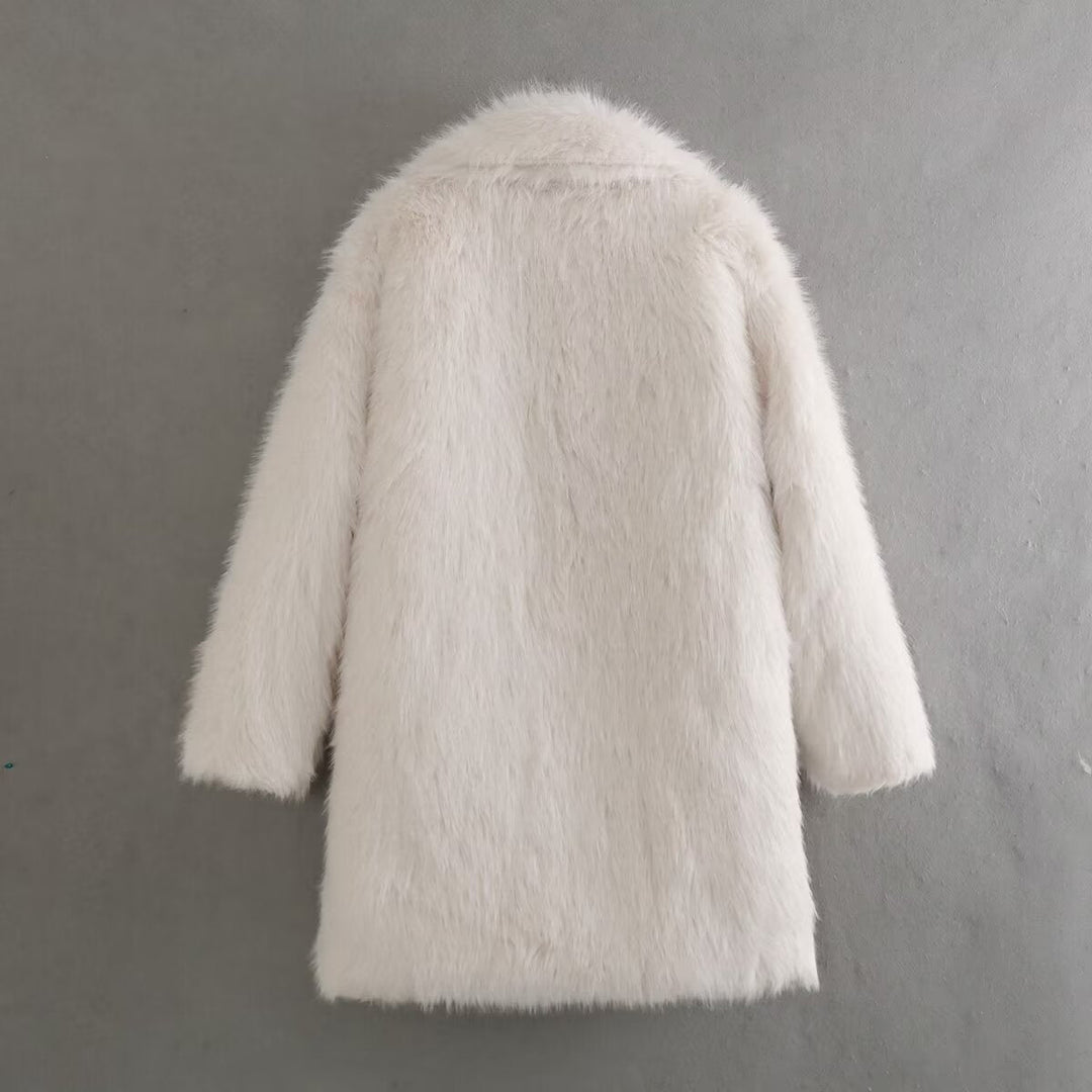 Dam Nano lyxig Faux Fur kappa med sjalkrage, Mid-Length silhuett och Concealed sidofickor