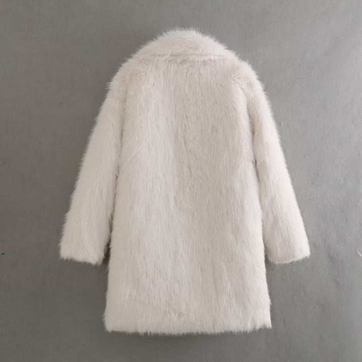 Dam Nano lyxig Faux Fur kappa med sjalkrage, Mid-Length silhuett och Concealed sidofickor
