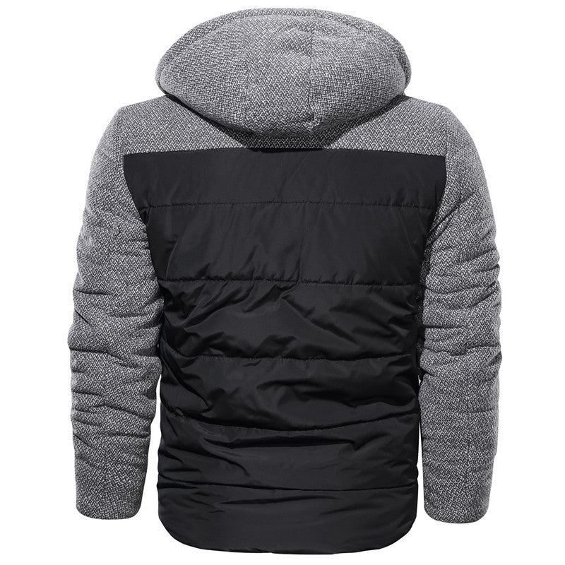 Herr Hybrid Vinterjacka med Quiltad Termisk Isolering, Stickad Ärmar, och Sherpa Huva Foder