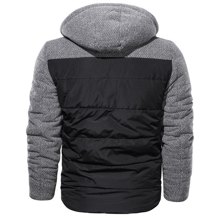 Herr Hybrid Vinterjacka med Quiltad Termisk Isolering, Stickad Ärmar, och Sherpa Huva Foder
