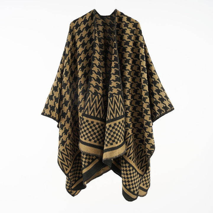 Dam Jacquard capeponcho med Houndstooth och Geometric mönster