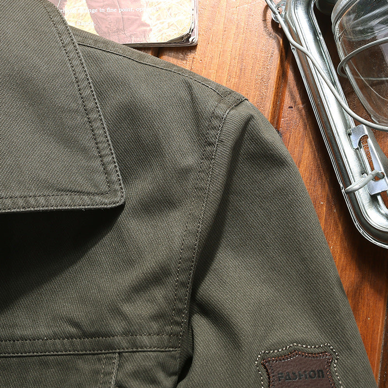 Herr Robust Canvas Fältjacka med Bröstficka, Stitch Detalj, och Skjorta Krage
