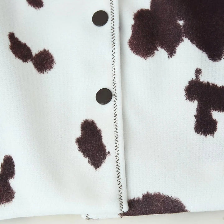 Dam cropped shirt jacka med cow tryck mönster och tryckknäppning