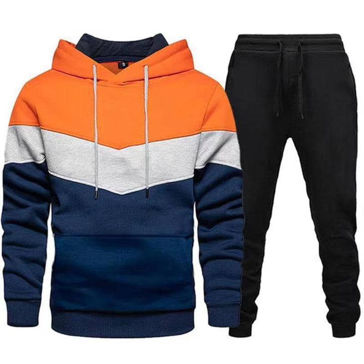 Herr Two-Tone Luvtröja Jogging Set med Känguruficka, Tapered Jogging Byxor och Dubbel-Layered Huva