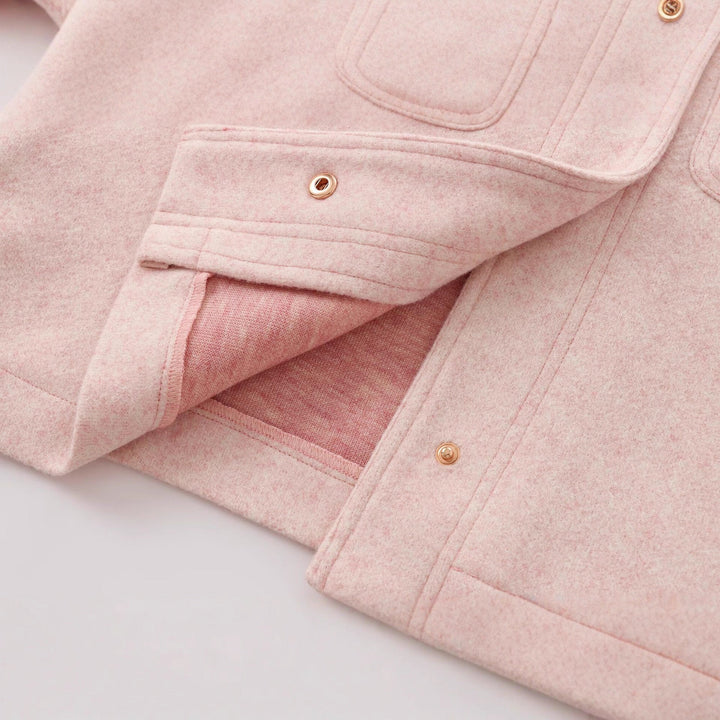 Dam Kort Ull Blend Jacka i Boxig Skärning med Round Neck och Dekorativ Press Studs