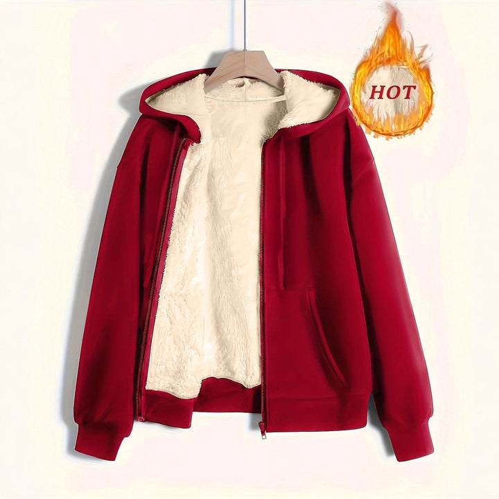 Dam Cozy Fleece Jacka med Dragkedja och Huva