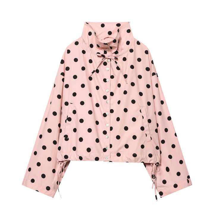 Dam dotted lätt regn jacka med high ståkrage, drawstring och knäppning