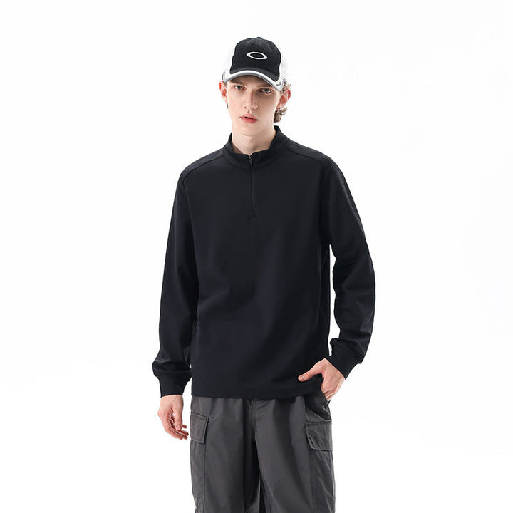 Herr Oversized Halv Dragkedja College-Tröja med Ståkrage och Side Fickor med Dragkedja