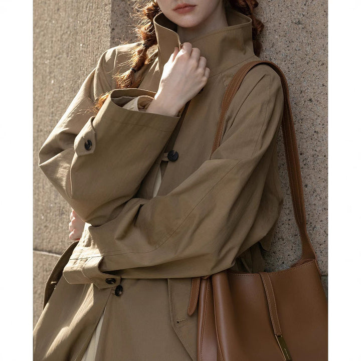 Dam lätt oversize trenchcoat med hög ståkrage, justerbar muddar &amp; Tied bälte