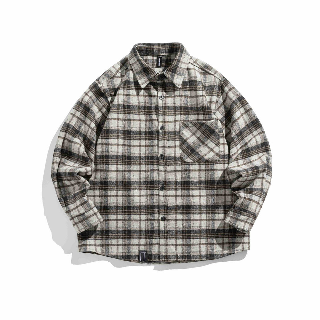 Herr flanell overshirt i boxig skärning med patch bröstficka