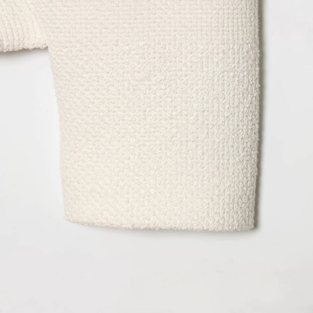 Dam Bouclé Kort Jacka med Stå Krage, Covered Knappar och Lock Fickor