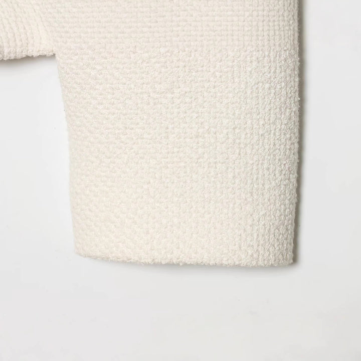 Dam Bouclé Kort Jacka med Stå Krage, Covered Knappar och Lock Fickor