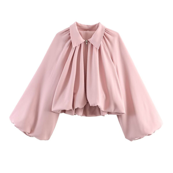 Dam kort cape med voluminous ärmar, dragkedja och gathered fåll