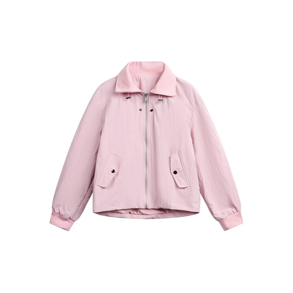 Dam Boxig Blouson Jacka med Hög Ståkrage, Elastiska Muddar, och Lockfickor
