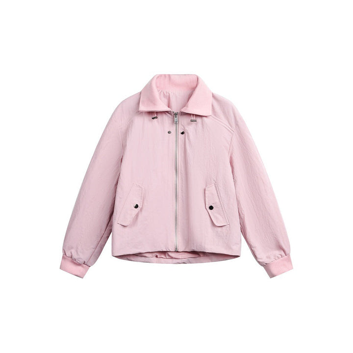 Dam Boxig Blouson Jacka med Hög Ståkrage, Elastiska Muddar, och Lockfickor