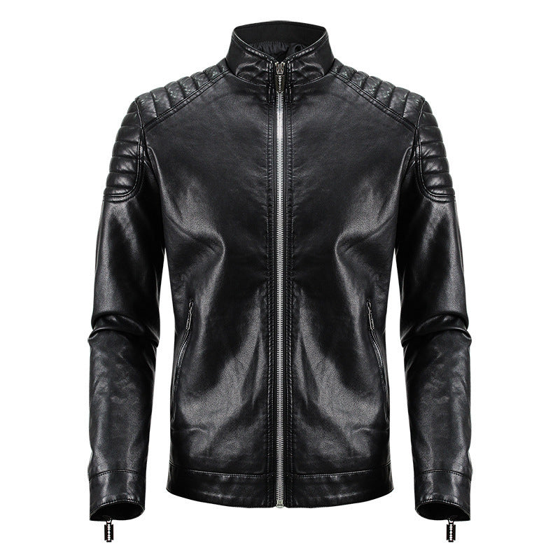 Herr Mode Läderimitation Jacka med Strukturerad Design