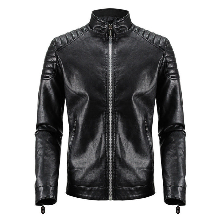 Herr Mode Läderimitation Jacka med Strukturerad Design