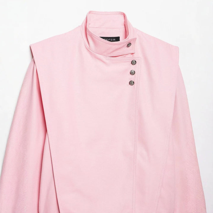 Dam 20+ Tailored Kort Blouson Jacka med Stå Krage och Asymmetrisk Tryckknapp Knapp Knäppning