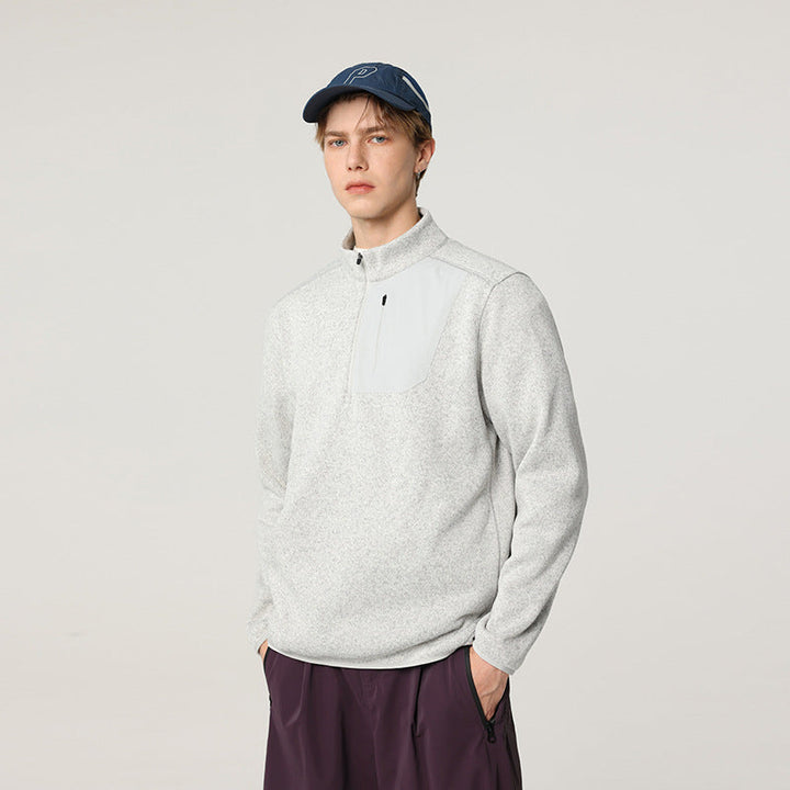 Herr Fleece-Halbzip-Pullover med Ståkrage, Brustreißverschlusstasche och Avslappnad-Passform
