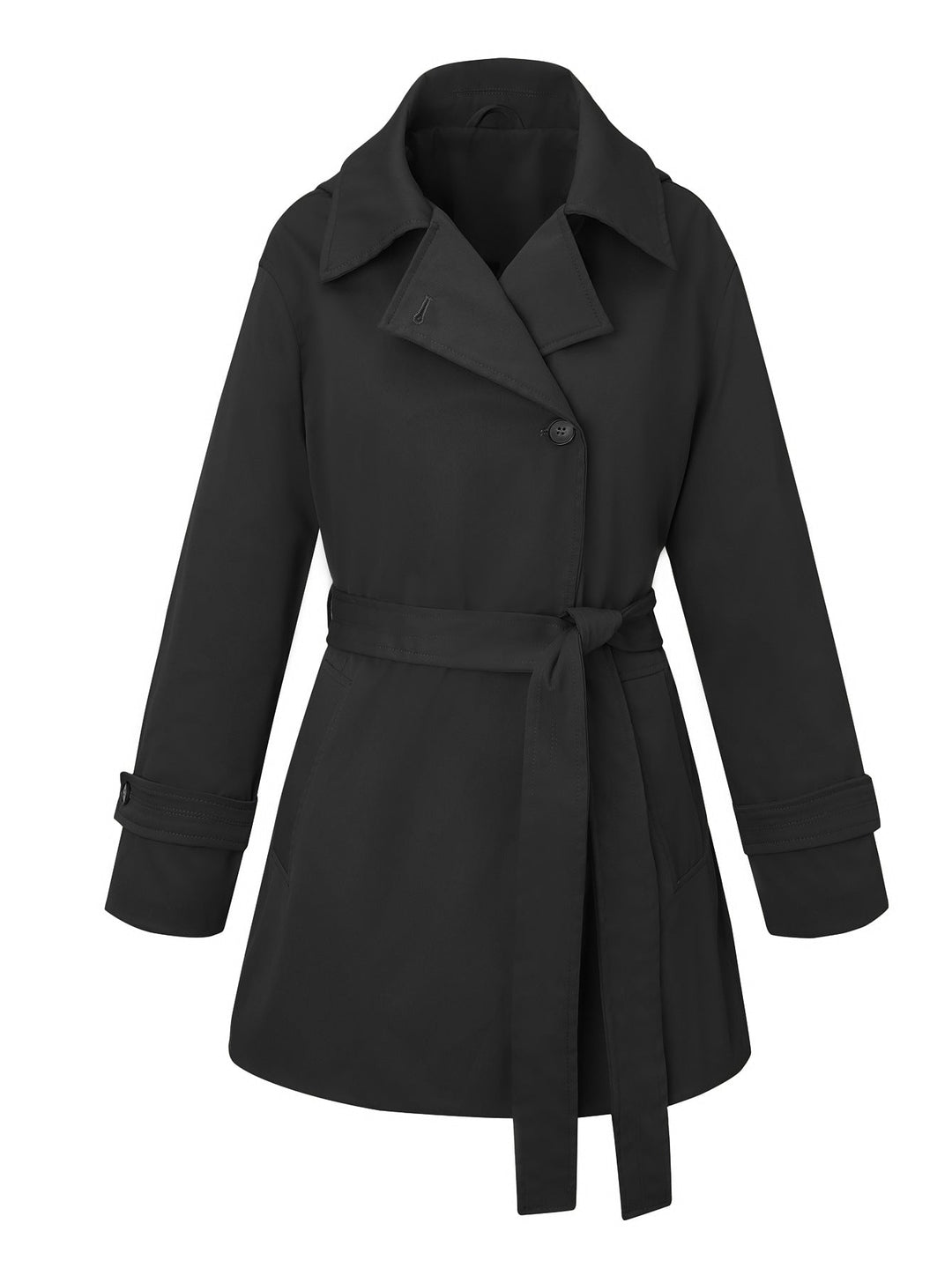 Dam kort trenchcoat med skräddad knytband och vid lapels