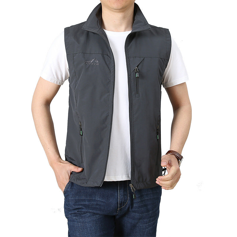 Herr Lätt Technical Utility Väst med Zippered Bröstficka och Wind-Resistant Skal