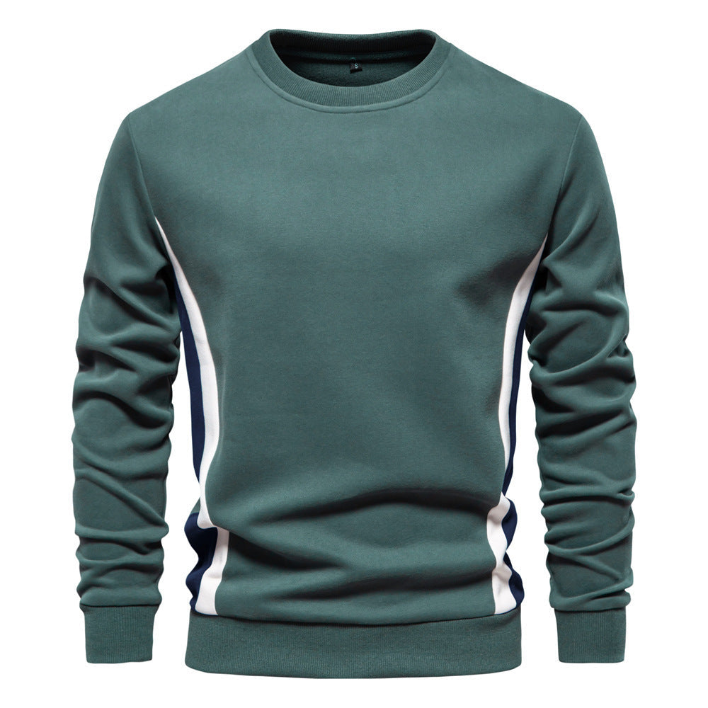 Herr Round Neck College-Tröja Gjord av Bomullsblandning med Contrasting Side Piping och Smal Silhuett