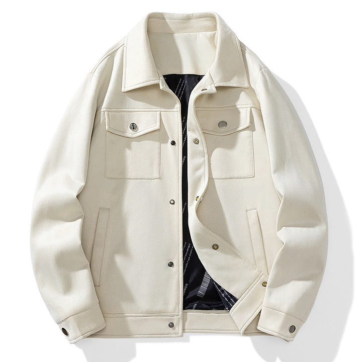Herr Suede-Look Trucker Jacka med Quiltad Foder och Lock Fickor