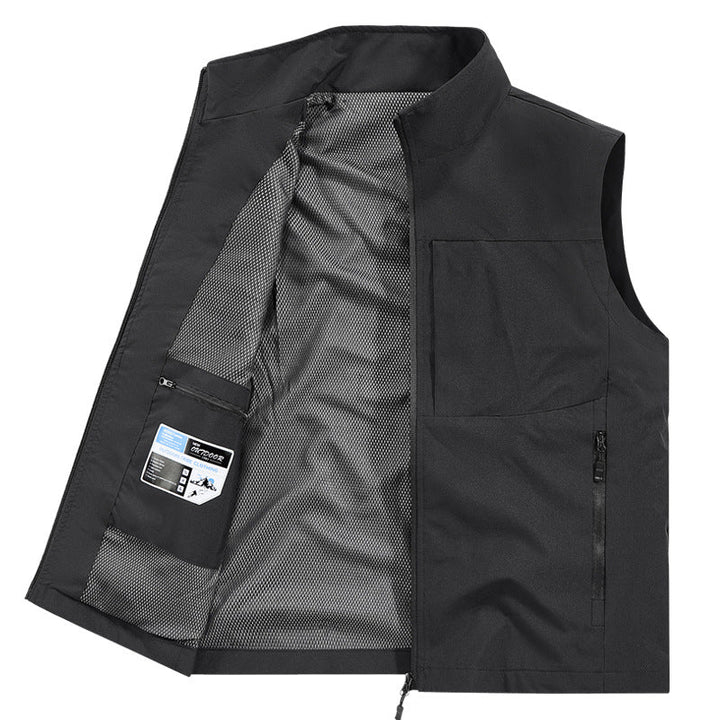 Herr Multifunctional Utomhus Väst med Vindskyddande Microfiber, Mesh Inre Foder och Dold Zip Fickor