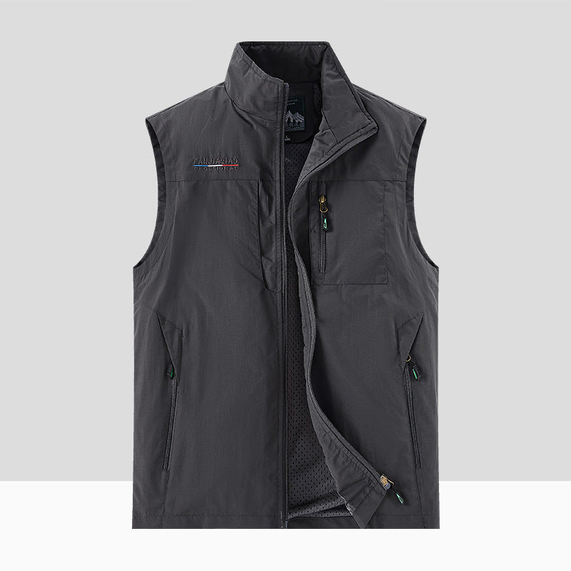 Herr Technical Utomhus Väst med Andningsbar Mesh Foder, Zippered Fickor och Standing Krage
