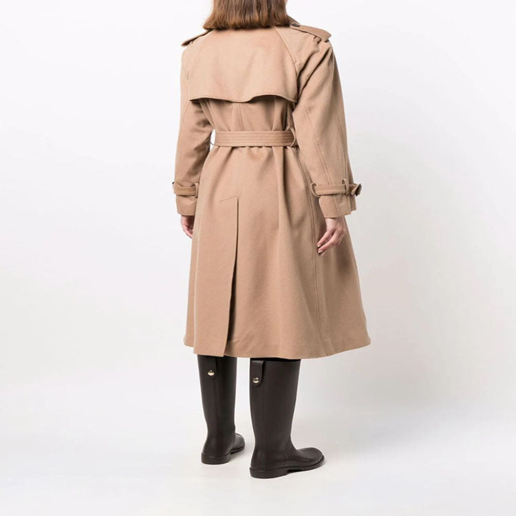 Dam Midi Length ullblandning trenchcoat in Tailoring med Double Breasted, midjebälte och Epaulettes