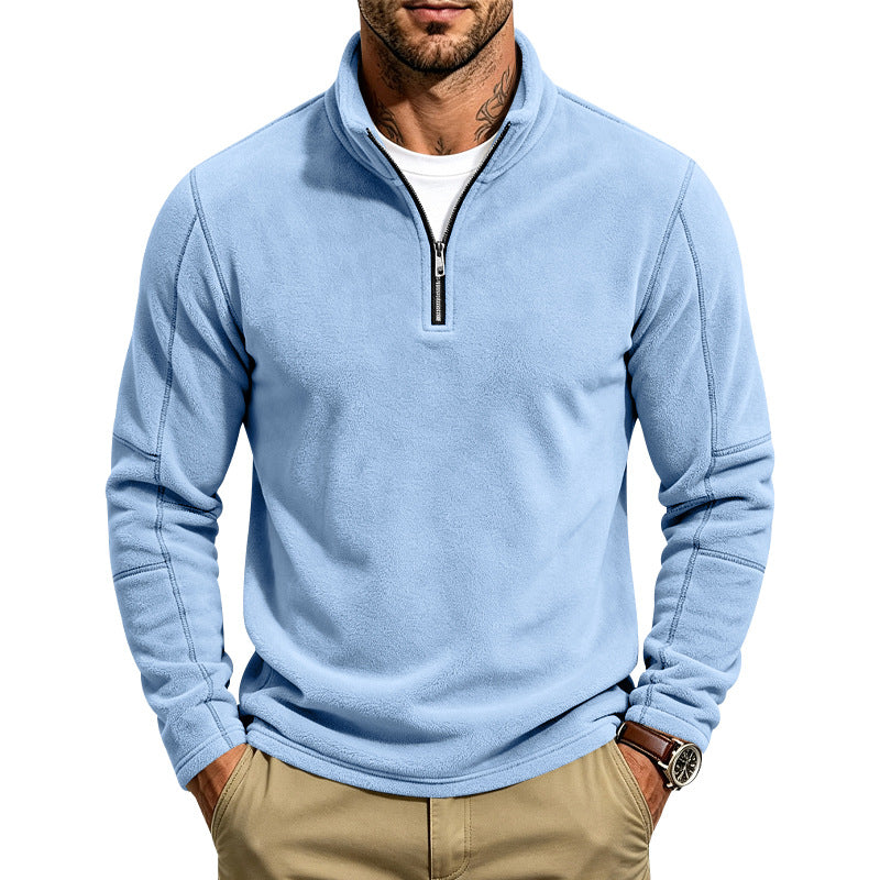 Herr Fleece Halv Dragkedja Pullover med Ståkrage och Flatlock Sömmar