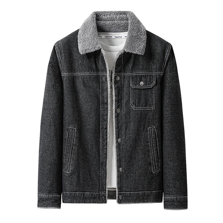 Herr overshirt Jacka tillverkad av Denim med teddyfoder och Sherpa krage