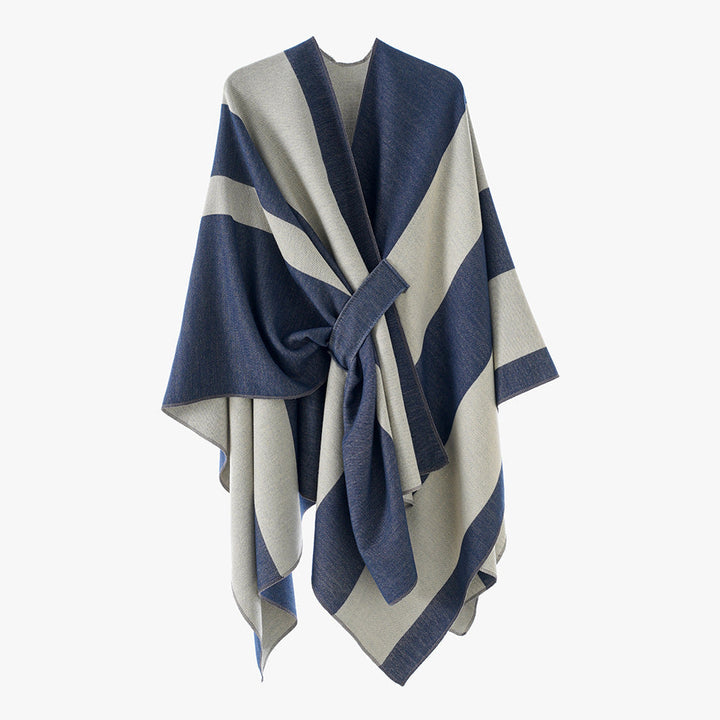 Dam Wrap Cape med bred Stripe mönster och Ties