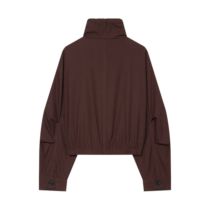 Dam Kort Utility Blouson med Hög Stå Krage, Drawstring Waist och Lock Fickor