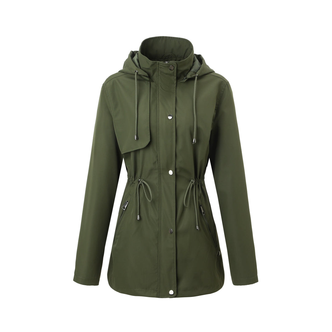 Dam lätt med huva Parka med dragsko midja och dold Snap Placket