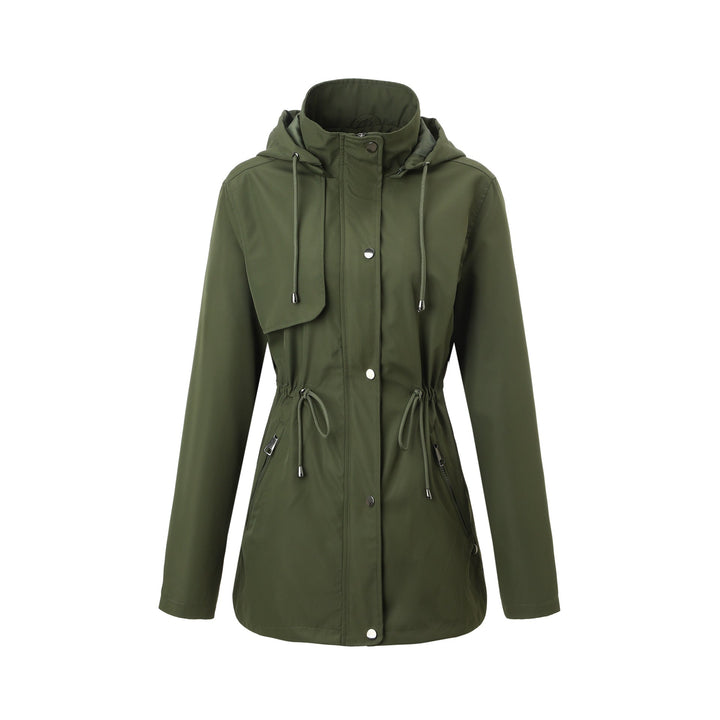 Dam lätt med huva Parka med dragsko midja och dold Snap Placket