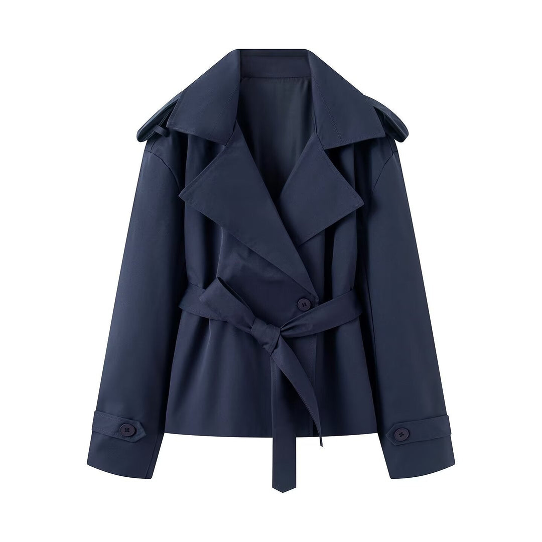 Dam Kort Skärning Trenchcoat med Midjebälte och Breda Slag